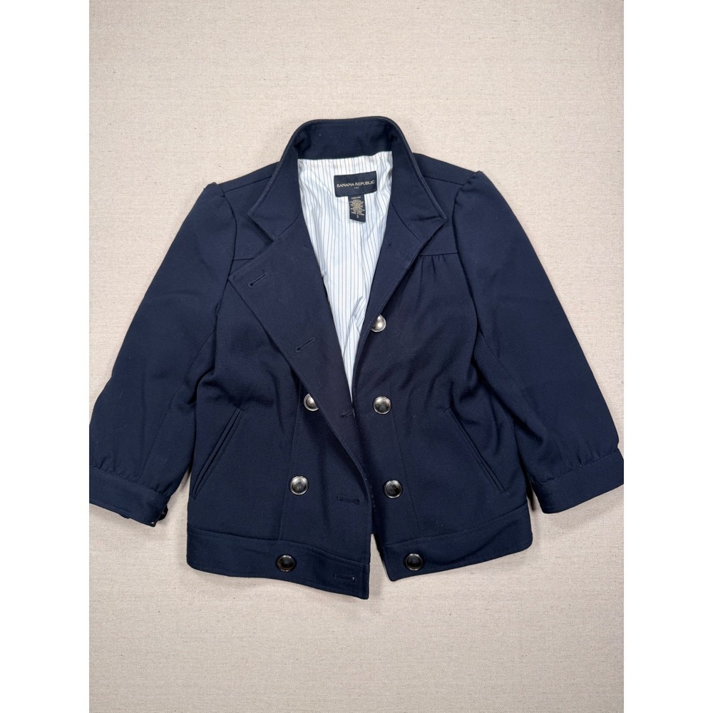 Banana Republic Womens Navy Blue Double Breasted Pea Coat Stretch Jacket Size S